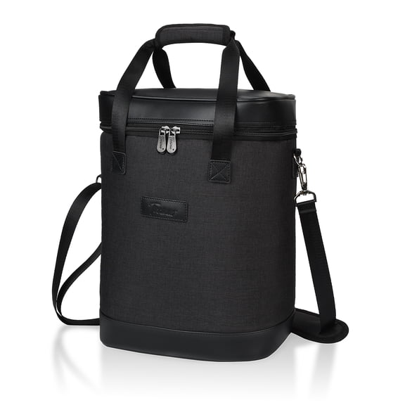 Tirrinia Polyester Leakproof Insulated Wine Tote Cooler Bag,Wine Carrier,Champagne Carrier Bag,Portable Waterproof Wine Bag with Outer Bag Compartment,Wine Gifts for Wine Lovers,Black