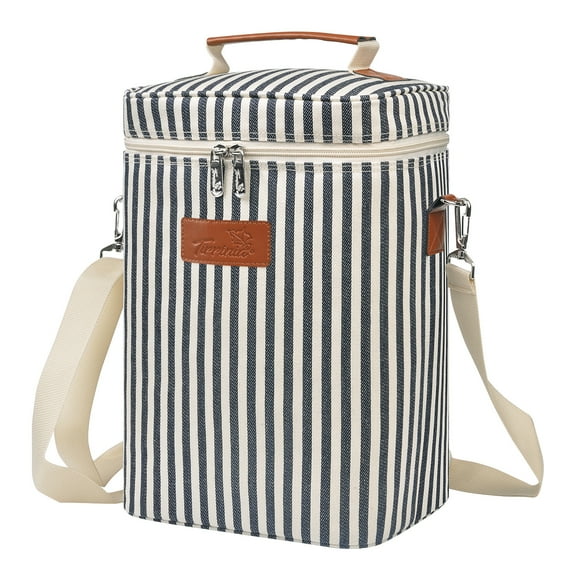 Tirrinia Polyester Leakproof Insulated Wine Tote Cooler Bag,Wine Carrier,Champagne Carrier Bag,Portable Waterproof Wine Bag with Removable Compartment and Top Strap,Wine Gifts for Wine Lovers,Stripe