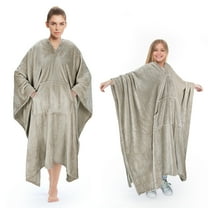 Tirrinia Poncho Blanket, Super Soft, Comfy, Plush Wearable Fleece Blanket for Women, Men and Kids, Camel, 55'' x 80''