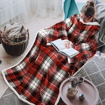 Tirrinia Red Buffalo Plaid Sherpa Wearable Blanket for Adult Women and Men, Super Soft Comfy Warm Plush Throw with Sleeves TV Blanket Wrap Robe Cover for Sofa, Couch 72" x 55"