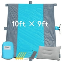 Tirrinia Sand-Free Beach Blanket for 7 Adults, Portable Blanket for Camping, Hiking and Picnic, Set Includes 7 Sand Pockets, 8 Stakes, & 1 Inflatable Pillow