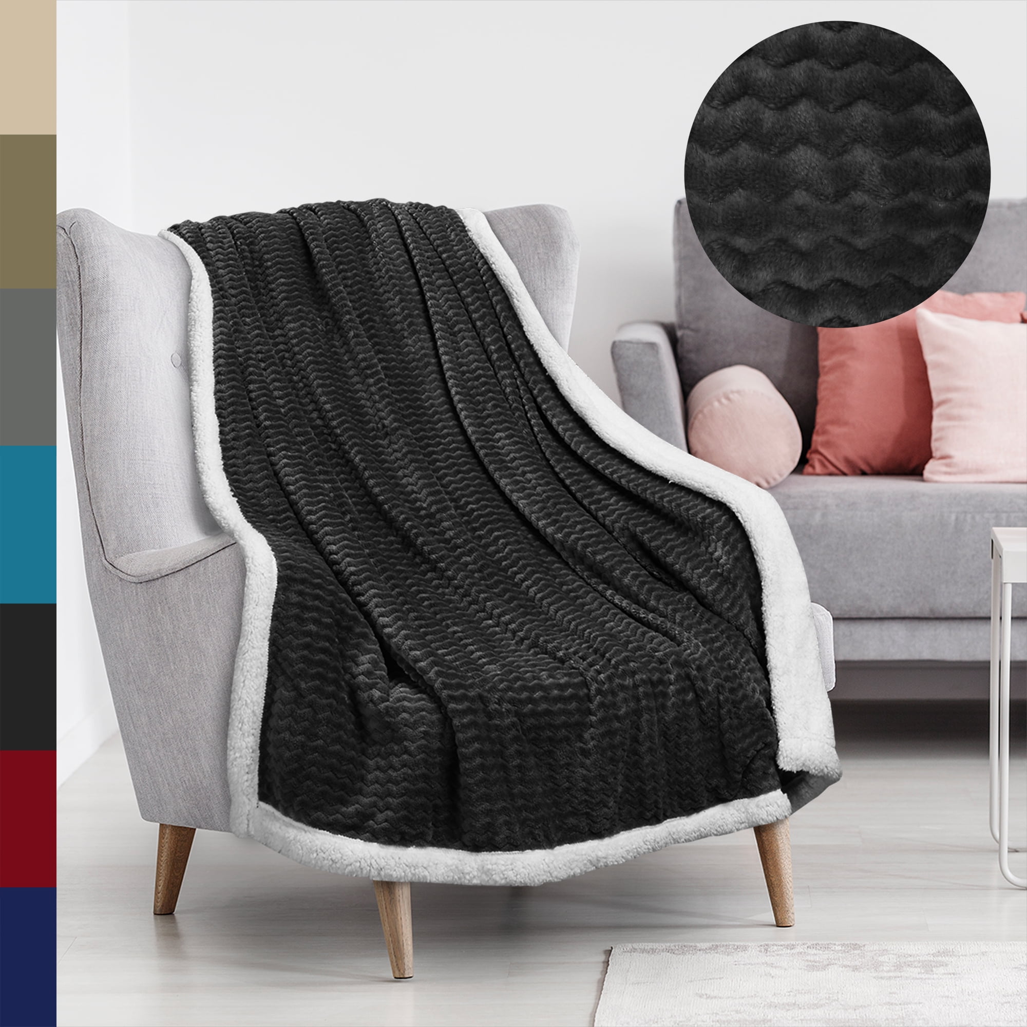 Black and White Reversible Sherpa Fleece Throw Blanket 50" x 60"