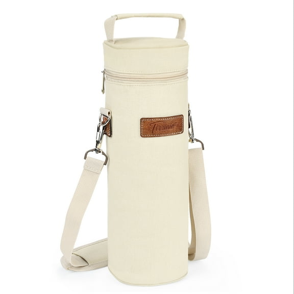 Tirrinia Single Wine Cooler Bags, Insulated and Padded Portable Wine Tote Carrier for Travel, BYOB Restaurant, Wine Tasting, Party, Great Gift for Wine Lover, Beige