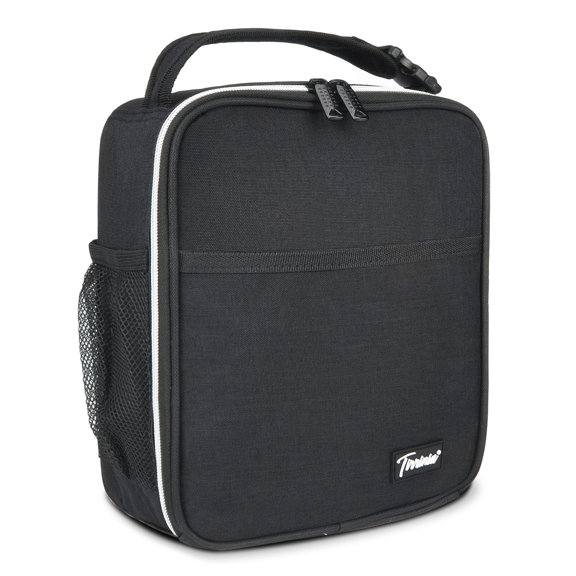 Tirrinia Small Insulated Lunch Bag for Men Women Kids, Portable Reusable Thermal Lunch Box Cooler Tote for Adults, Polyester, Black