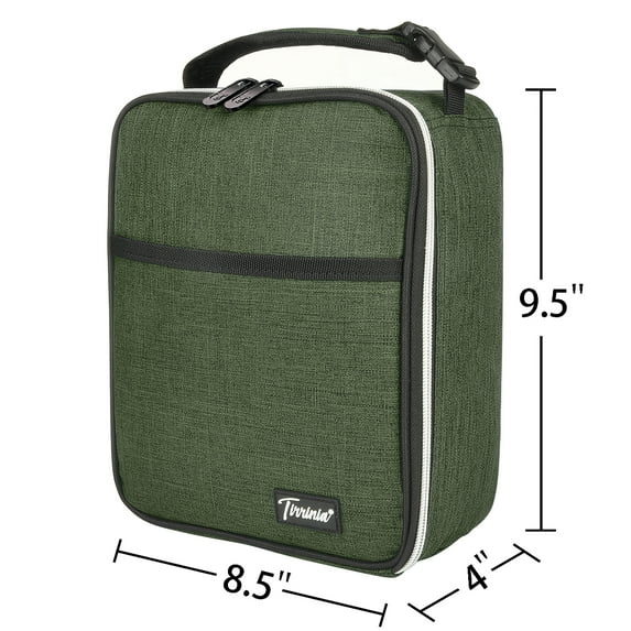 Tirrinia Small Insulated Lunch Bag for Men Women Kids, Portable Reusable Thermal Lunch Box Cooler Tote for Adults, Polyester, Green