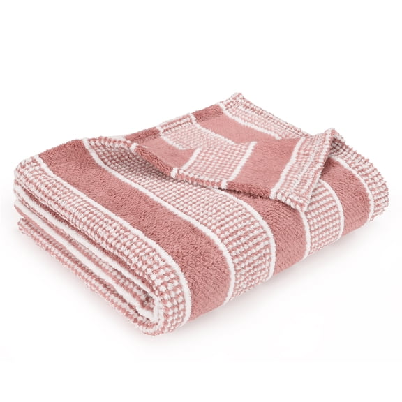 Tirrinia Striped Acrylic Blanket TV Throw 50" x 60", Super Soft Warm Comfy Blankets Bedding Couch Cabin Decorative All Season Throws, Pink