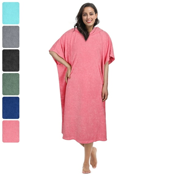 Tirrinia Surf Beach Changing Towel With Hood, Absorbent Microfiber Robe Poncho, Men & Women, Pink