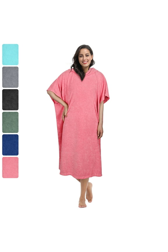 Surf Beach Changing Towel With Hood, Absorbent Microfiber Robe Poncho, Men & Women, Pink
