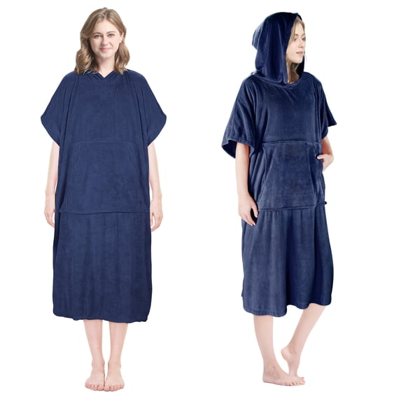 Tirrinia Surf Beach Changing Towel With Hood, Super Absorbent Microfiber Swim Robe Poncho for Men Women Bath Shower Pool, Navy