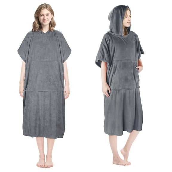 Tirrinia Surf Poncho Beach Changing Towel Hooded Wetsuit , Super Absorbent Swim Robe Poncho for Men & Women Bath Shower Pool gray