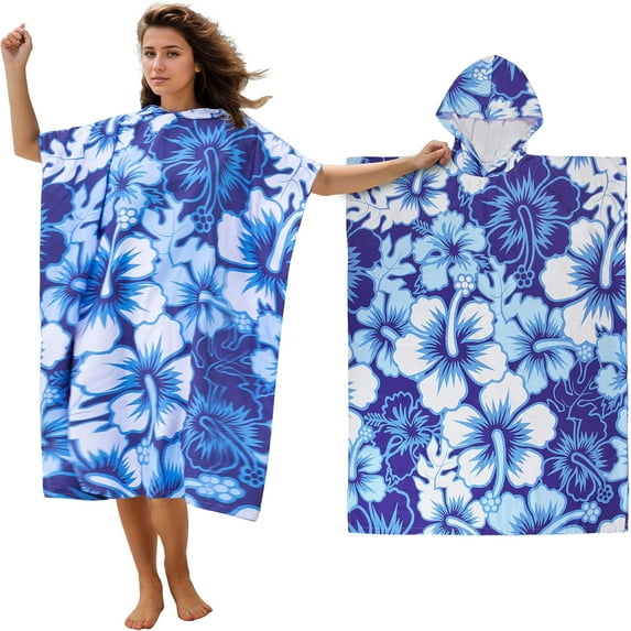 Tirrinia Surf Poncho Changing Towel Summer Swim Robe, Portable Dressing Room, Adult Men Women, Shark