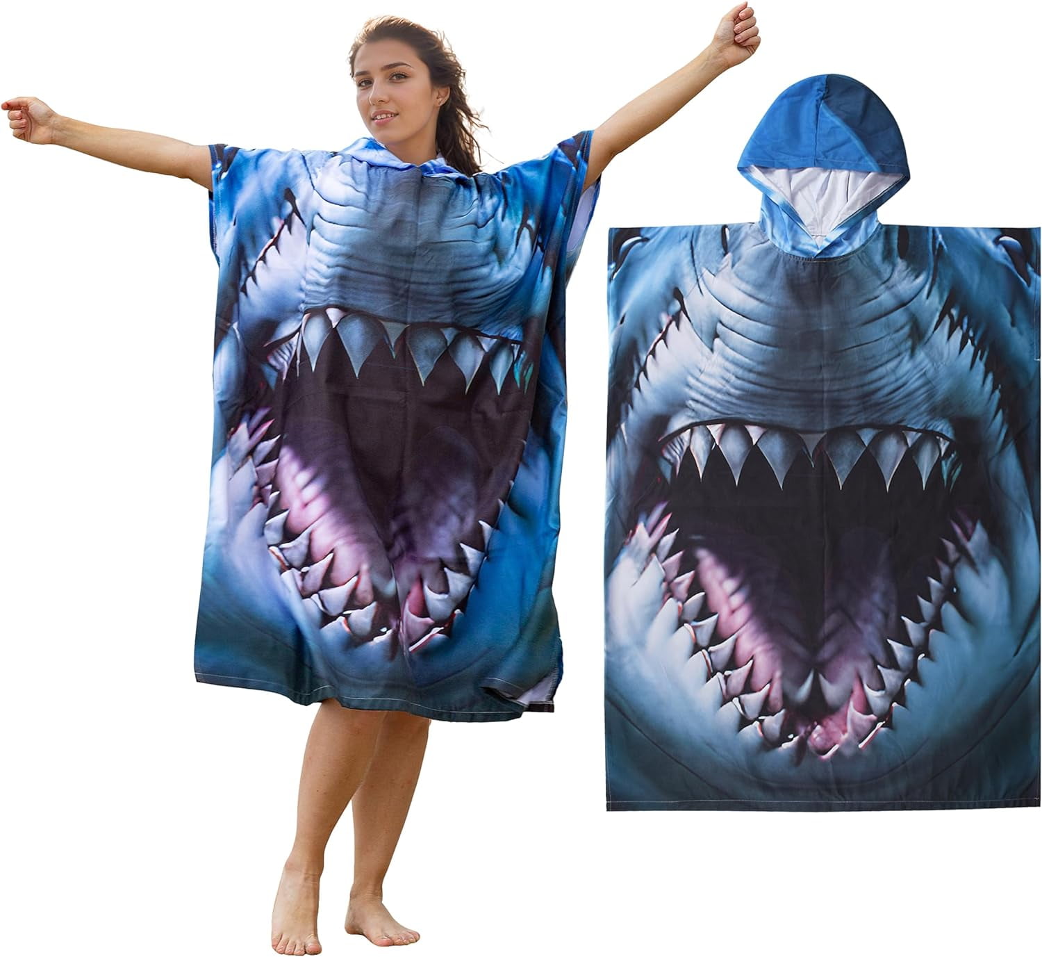 Shark Robe Tirrinia Surf Poncho Changing Towel Summer Swim Robe, Portable Dressing ...