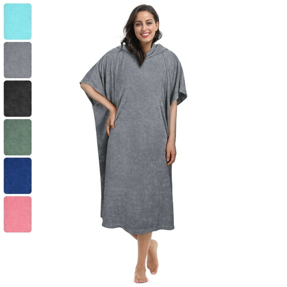 Tirrinia Soft Surf Poncho Changing Towel - Quick Dry Microfiber Hooded Wetsuit Changing Robe (Grey)