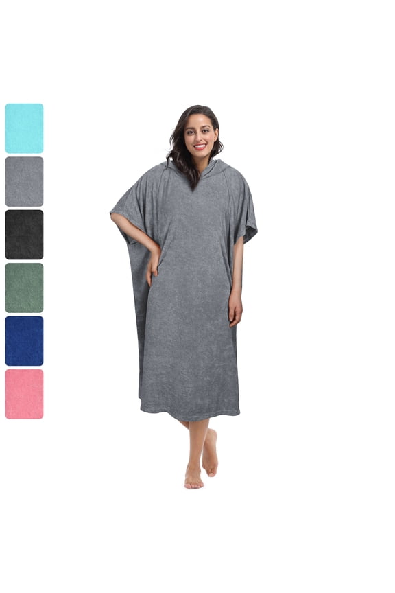 Soft Surf Poncho Changing Towel - Quick Dry Microfiber Hooded Wetsuit Changing Robe (Grey)