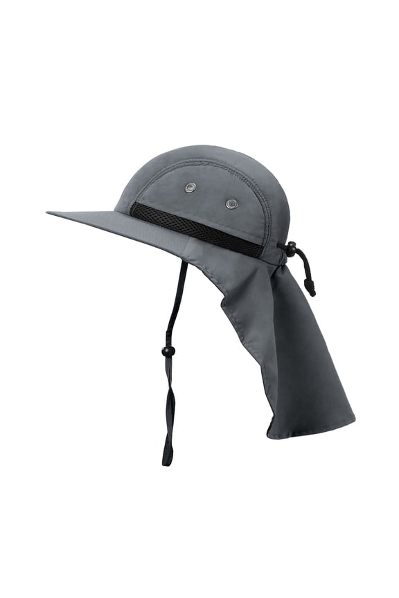 UV Protection Hat Unisex Wide Brim Large Bill Neck Flap Mesh Nets with Adjustable Drawstring Grey