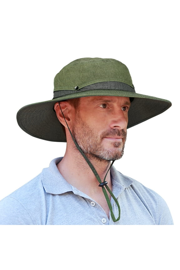 Unisex Safari Sun Hat with Wide Brim and Adjustable Drawstring, Boonie Cap for Camping