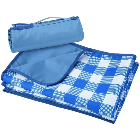 Tirrinia Large Picnic Blanket Beach Blankets, 80''x60'' Gingham Picnic Mat Waterproof Sand Proof Foldable Portable for Outdoor Camping Hiking Travel Grass Park Music Festival Lawn Mats, Blue