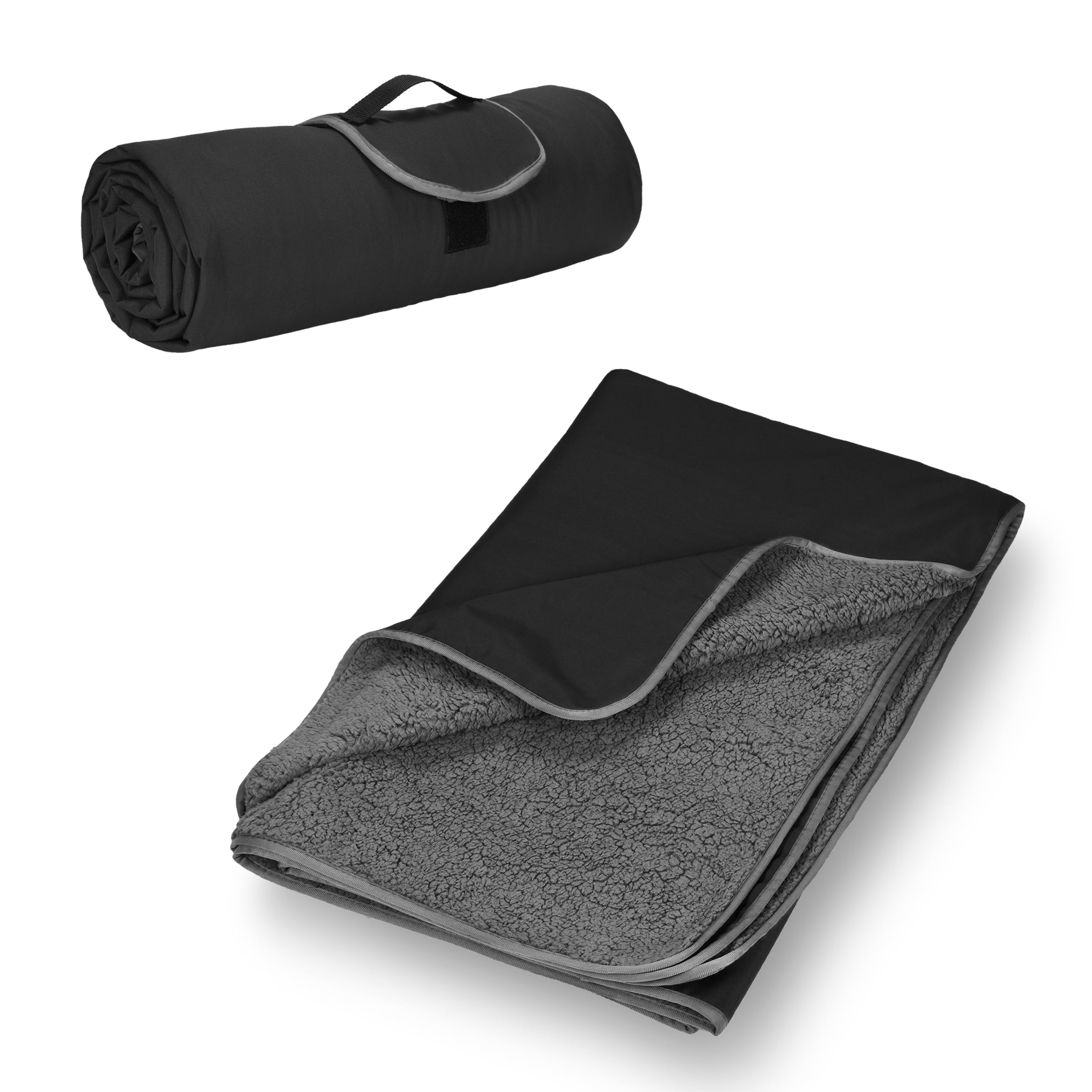 Tirrinia Waterproof Picnic Blanket with Sherpa Lining, Warm Comfy, Black, 60''X 80''.