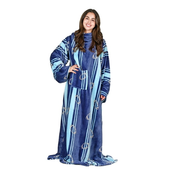 Tirrinia Wearable Fleece Blanket for Women & Men, Super-Soft Microplush TV Blanket Adult Wrap Full Body Robe for Lounge Couch, Blue Football Fiel, 73" x 51"