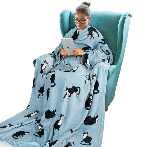 Tirrinia Wearable Fleece Blanket for Women and Men, Super-Soft Microplush TV Blanket, Adult Wrap, Full Body Robe for Lounge Couch, Dalmation, 73" x 51"