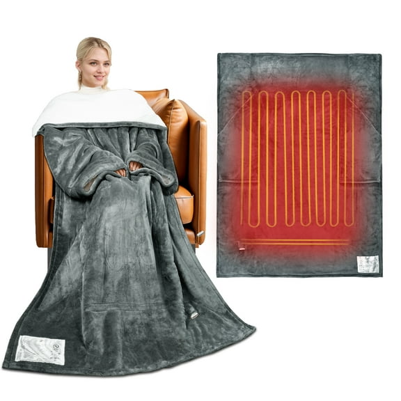 Tirrinia Wearable Heated Blanket for Adults Women Sherpa Christmas Thanksgiving Gift,Ultra Soft Comfy Warm Plush Full Body Throw with Sleeves for Reading Wrap, TV Blanket, Robe Cover