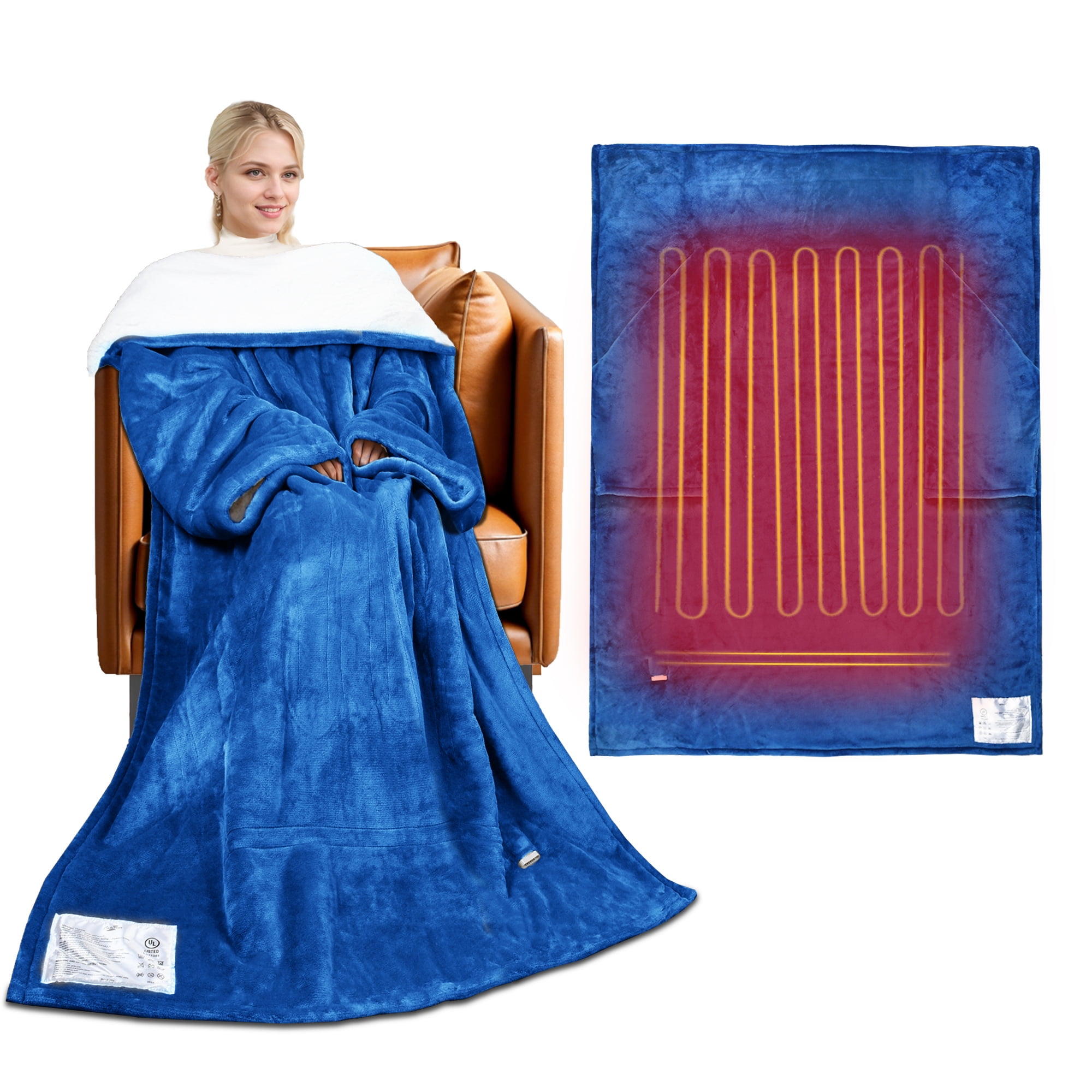 Tirrinia Wearable Heated Blanket for Adults Women Sherpa Christmas Thanksgiving Gift,Ultra Soft Comfy Warm Plush Full Body Throw with Sleeves for Reading Wrap, TV Blanket, Robe Cover