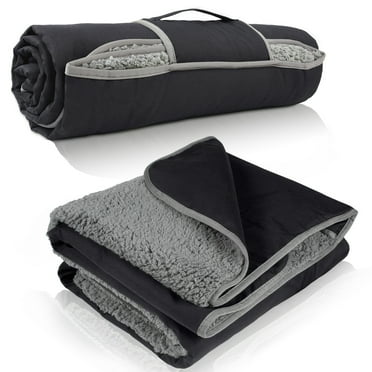 Tirrinia Wind and Waterproof Plush Blanket, Sherpa Lining Fleece Blanket, Black/Grey, 60'' x 80''