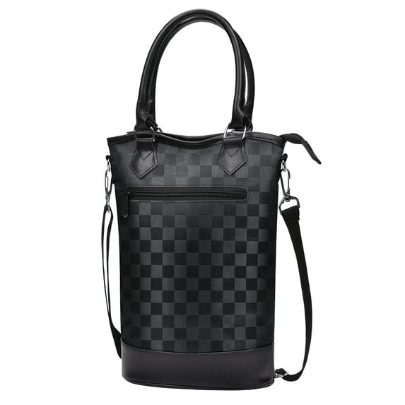 Tirrinia Wine Bag Portable Gift Tote,PU Leather Leakproof Insulated Wine Bottle Carrying Cooler Carrier with Fixed Compartment for Travel,Picnic,Party,Great Gift for Wine Lover,Checkered Black