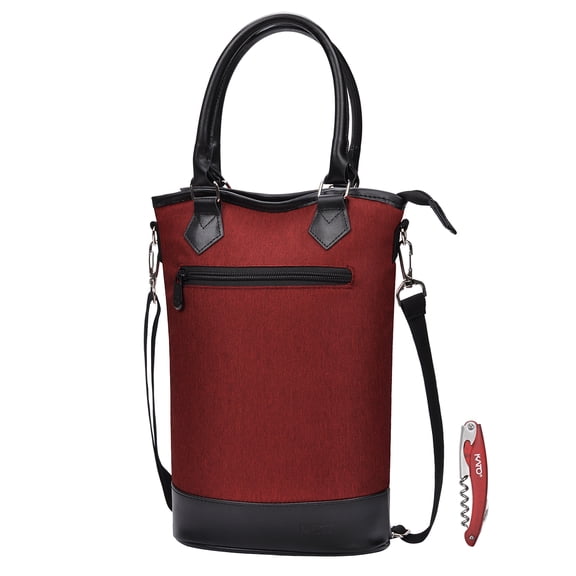Tirrinia Wine Bag Portable Gift Tote,PU Leather Leakproof Insulated Wine Bottle Carrying Cooler Carrier with Fixed Compartment for Travel,Picnic,Party,Great Gift for Wine Lover,Red