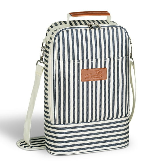 Tirrinia Wine Bag Portable Gift Tote,Polyester Leakproof Insulated Wine Bottle Carrying Cooler Carrier with Fixed Compartment,for Travel,Picnic,Party,Great Gift for Wine Lover,Stripe