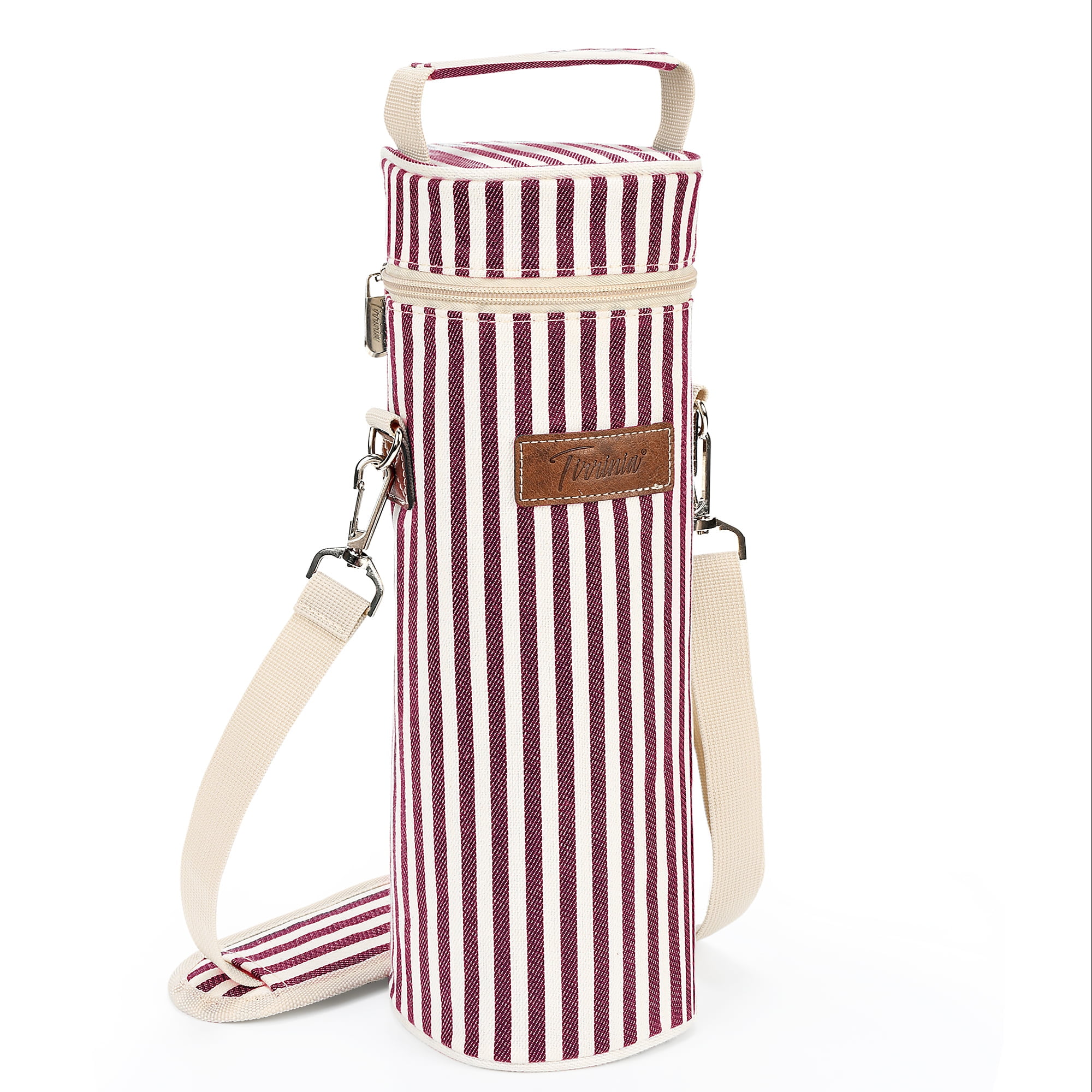 Tirrinia Wine Bag Portable Gift Tote Polyester Zipper Cylinder Can Leakproof Insulated Wine Bottle Carrying Cooler Carrier for