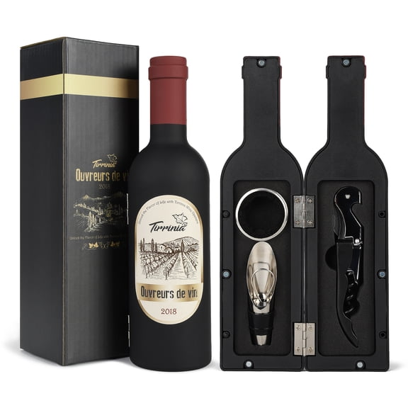 Tirrinia Wine Opener Accessories Gift Set - 3 Pcs Wine Bottle Corkscrew Screwpull Kit, Great Wedding and Birthday Gifts for Wine Lovers, Red