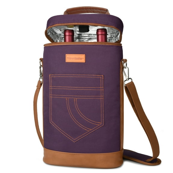Tirrinia 2 Bottle Wine Gift Tote Carrier - Insulated & Padded Versatile Cooler Bag for Travel, BYOB Restaurant, Wine Tasting, Party, Great Gift for Wine Lover, Purple
