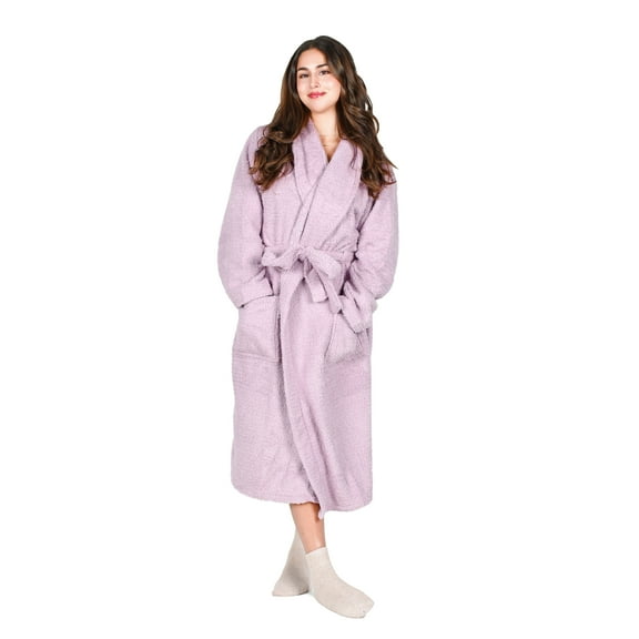 Tirrinia Women's Plush Soft Robe, Fluffy, Warm, and Fleece Sherpa Shaggy Bathrobe for Ultimate Comfort, Machine Washable, Medium Size, Purple