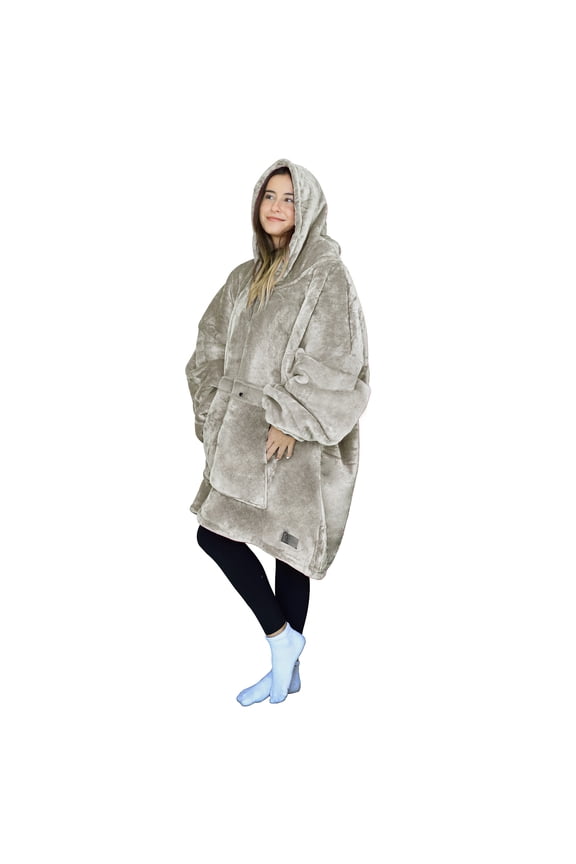 Womens' Hoodie Blanket Sweatshirt, Oversized Comfortable Fleece Giant Wearable Blankets, Hoodie Blanket for Men, Gift for Her Him, Latte