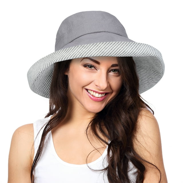 Tirrinia  Womens Wide Brim Bucket Hats UPF 50+ Outdoor Gardening Sun Caps Dark Grey