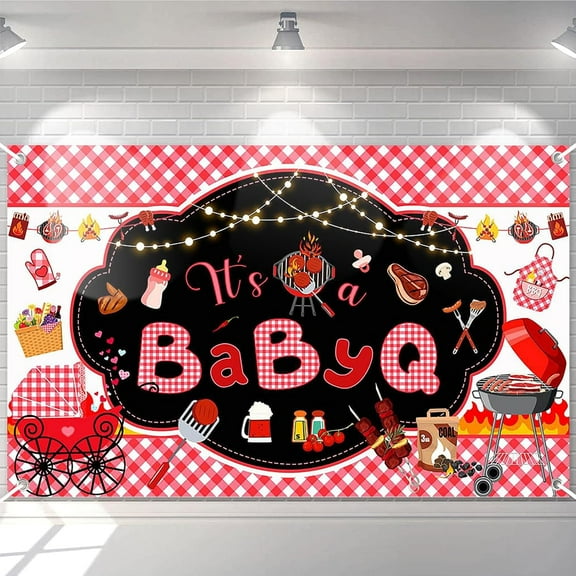 Tiruiarec Baby Shower Backdrop Baby Q Baby Shower Party Decorations It’s A BabyQ Gender Reveal Barbecue Picnic Party Decorations Banner