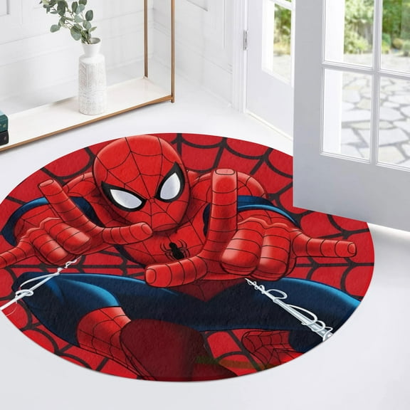 Tiruiarec Cartoon Spideman Carpet Floor Rug Room Decor Carpet Cute Cartoon Round Mat Velvet Children Bedroom Living Room Decor 100x100cm