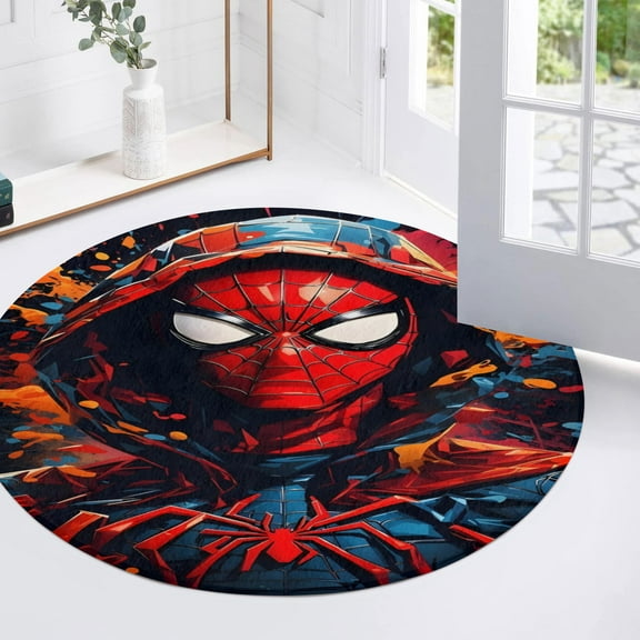 Tiruiarec Cartoon Spideman Carpet Floor Rug Room Decor Carpet Cute Cartoon Round Mat Velvet Children Bedroom Living Room Decor 60x60cm