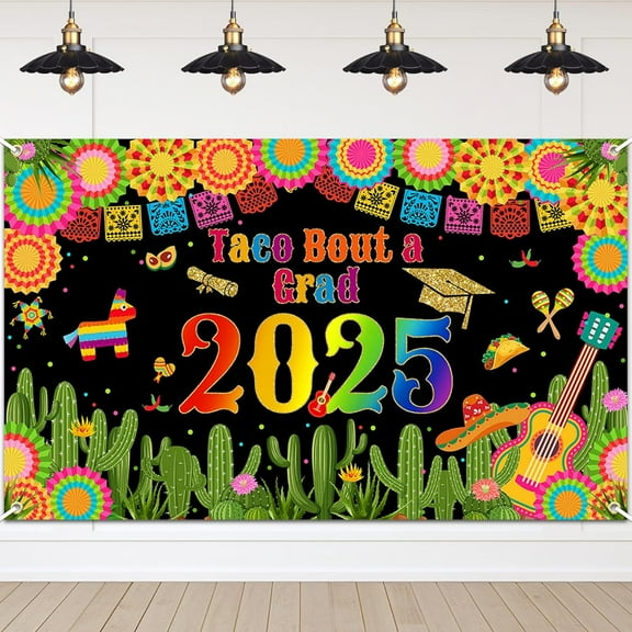 Tiruiarec Mexican Fiesta Graduation Backdrop Taco Bout a Grad 2025 Graduation Banner Fiesta Theme Congrats Grad Party Supplies Class of 2025 Banner