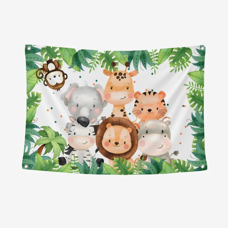 Circle Safari Animals Wooden Birthday Party Backdrop main image 1