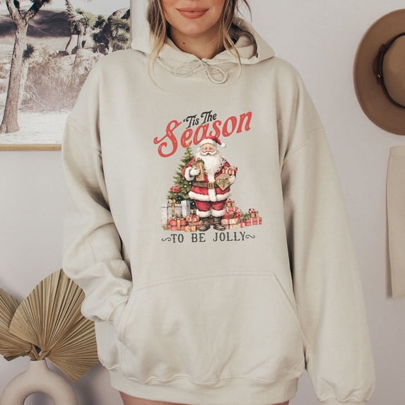 Tis the Season to Be Jolly Christmas Hoodie For Women, Christmas Gift, Holly Jolly Holiday Sweater, Christmas Tee, Merry Christmas Sweater (Colors:Dark Heather; Sizes:5XL;)