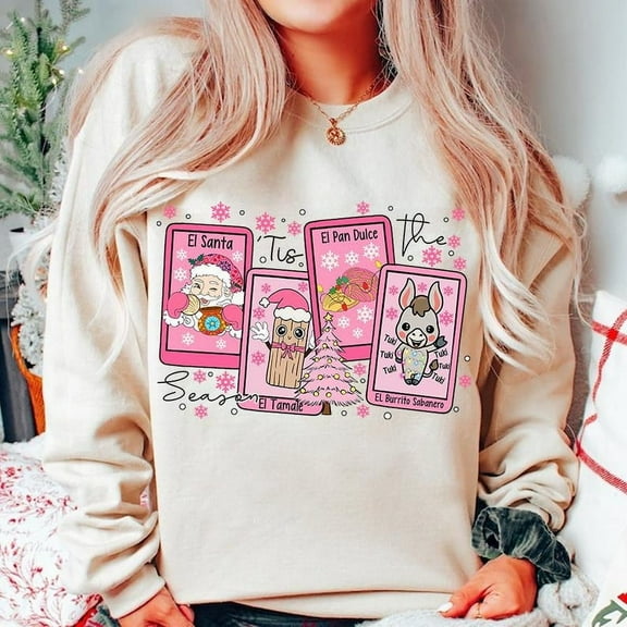 Tis the Season Christmas Sweatshirt, Mexican Christmas Shirt, Calories No Cuentan Sweatshirt, Pink Spanish Christmas Shirt, Funny Christmas Sweatshirt