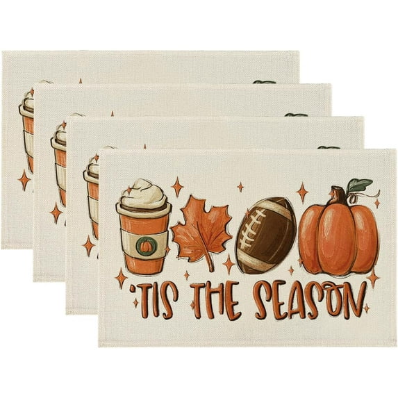 Tis The Season Fall Placemats Set of 4 Fall Decorations for Home Autumn Thanksgiving Placemats Farmhouse Autumn Holiday Decor for Home Party Kitchen Dining Table 12x18 inches