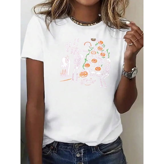 'Tis The Season Halloween T-Shirt - Spooky Skeleton Crew Neck Cotton Tee, Pumpkin Tree, Candle, Cute Ghost, Perfect Halloween Gift For Family And Friend
