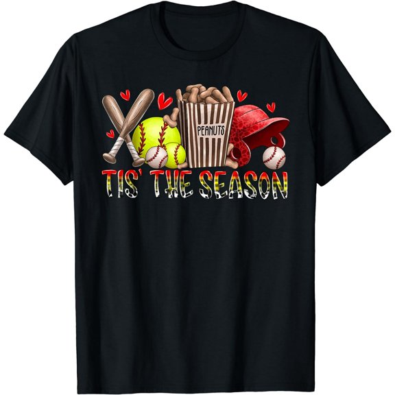 Tis The Season Baseball Men's Black Short Sleeve Casual T-Shirt