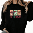 thumbnail image 1 of Tis The Season Christmas Candy Cane Commuting Tee T-Shirt Print Top Round-neck long-sleeved Black S-3XL, 1 of 6