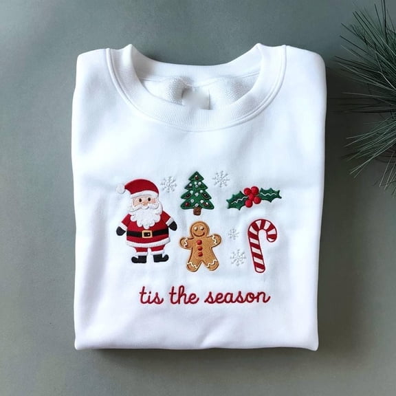 Tis The Season Christmas Embroidered Sweatshirt, Personalized Xmas Sweatshirt, Cute Holiday Crewneck, Merry Christmas Shirt, Christmas Gift