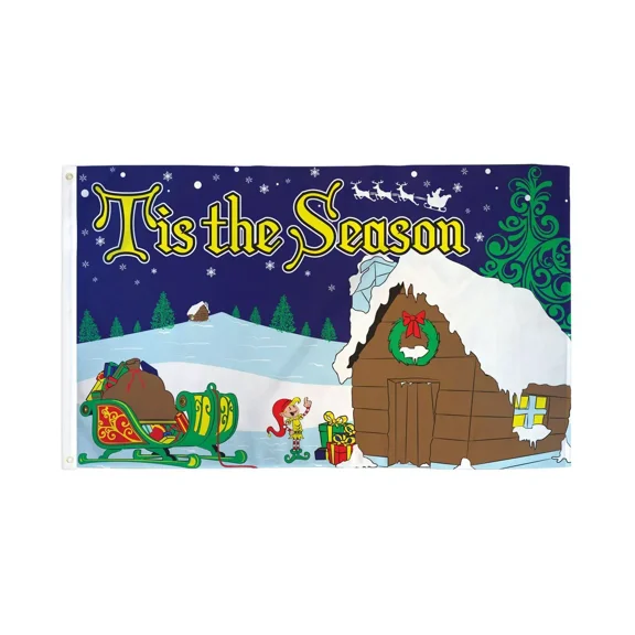 Tis The Season Christmas Flag 3' X 5' Indoor Outdoor Holiday Banner 100D