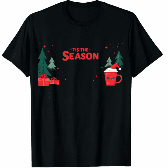 Tis The Season Christmas Xmas Shirts Christmas Tree Graphics Tees Funny Holiday Family Party Tops for Men and Women